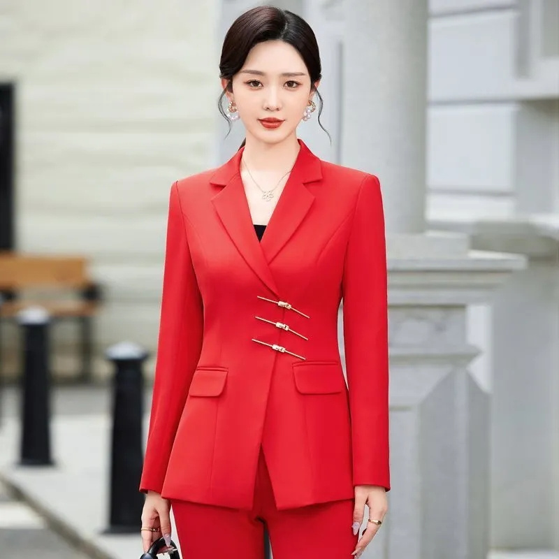 Women'S Red Formal Wear - Veste blazer et pantalon imbibés pour
