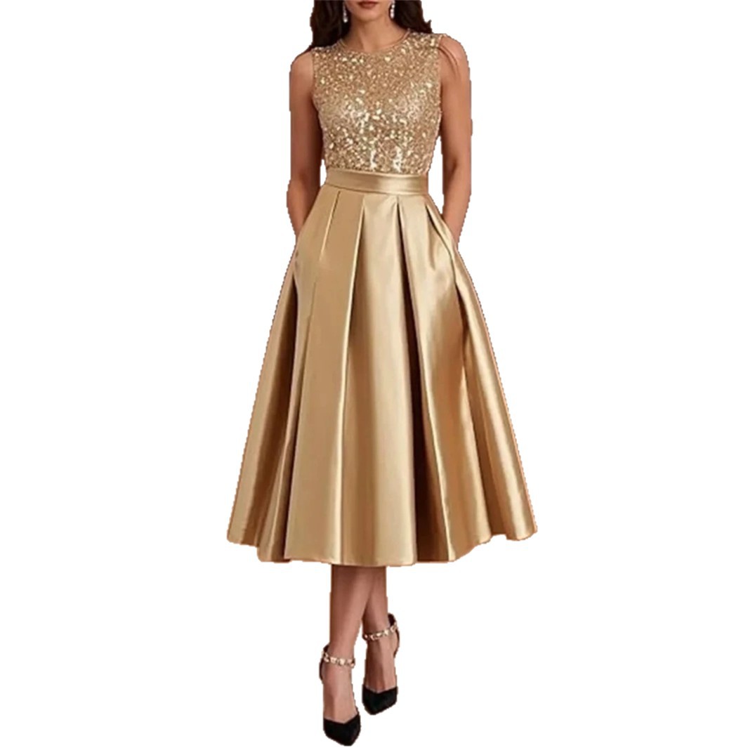 Midi Dress - Robe Midi en Satin à Paillettes
