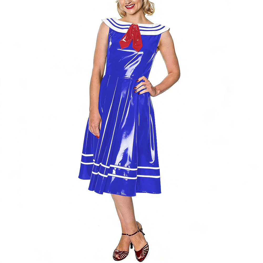 Midi Dress - Robe Vintage Marin pour Femme en